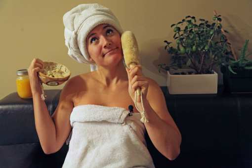 Mature woman taking a bath