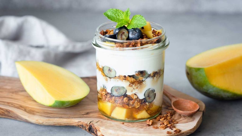 Yogurt in Wooden Board